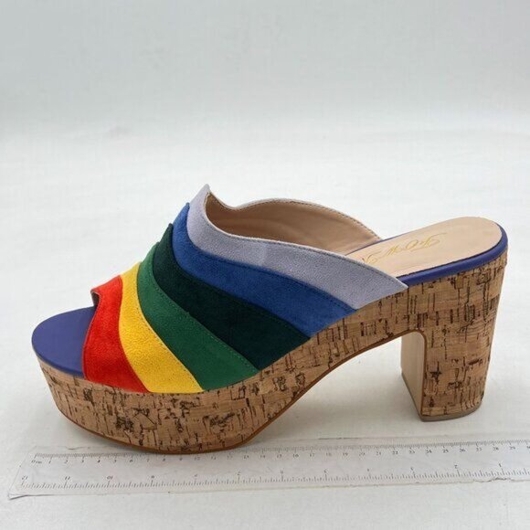FOWT Summer Platform Suede 3 in Heeled Mules for Women Peep Open Toe Rainbow - Picture 2 of 7